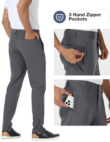 Мужские брюки для гольфа Puli Stretch Slim Fit Dress Casual Work Hiking Tapered Waterproof Pants with Pockets - 3