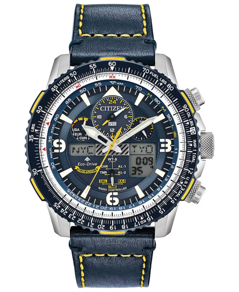 Мужские часы Eco-Drive аналогово-цифровые хронограф Promaster Blue Angels Skyhawk A-T с синим кожаным ремешком 46 мм синий/синий - 1