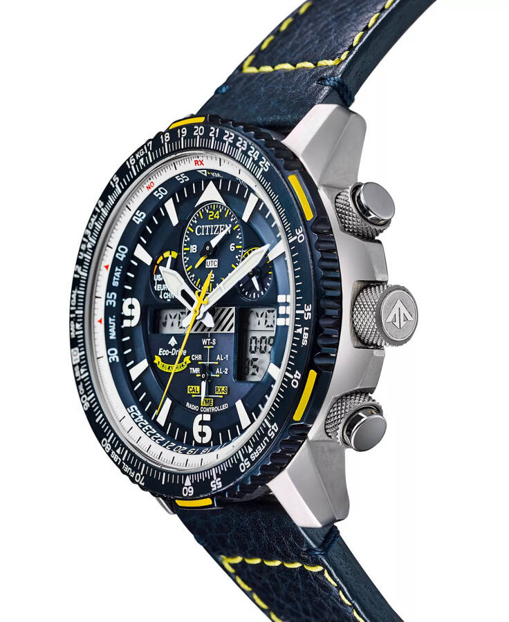 Мужские часы Eco-Drive аналогово-цифровые хронограф Promaster Blue Angels Skyhawk A-T с синим кожаным ремешком 46 мм синий/синий - 4