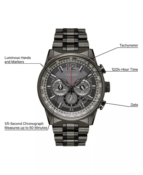 Мужские часы Eco-Drive Chronograph Nighthawk серые с браслетом из нержавеющей стали 43 мм - 9