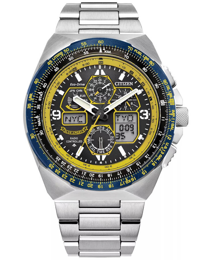 Мужские часы Eco-Drive Chronograph Promaster Skyhawk A-T Blue Angels с браслетом из нержавеющей стали 46 мм без цвета - 1