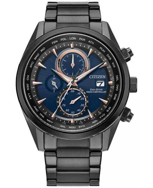 Мужские часы Eco-Drive Chronograph Sport Luxury Radio Control с черным браслетом из нержавеющей стали 43 мм - 1