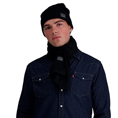 Мужской зимний комплект из теплой вязаной шапки и шарфа Levi's Classic Winter - 7