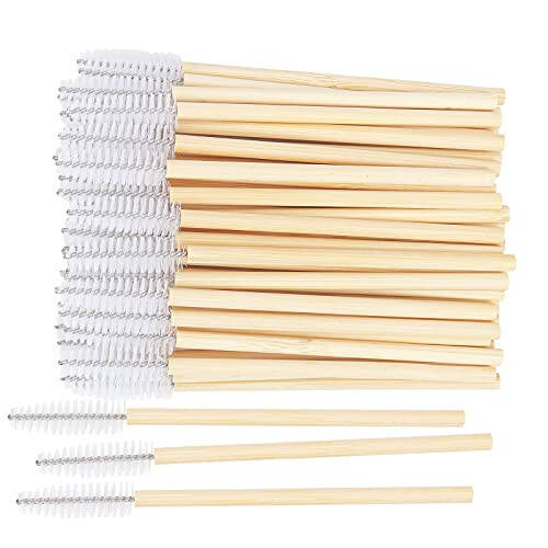 MyAoKuE-UP 100 Pack Bamboo Handle Mascara Wands Disposable Eyelash Brushes Eco-friendly Lash Extension Tool (White) - 1