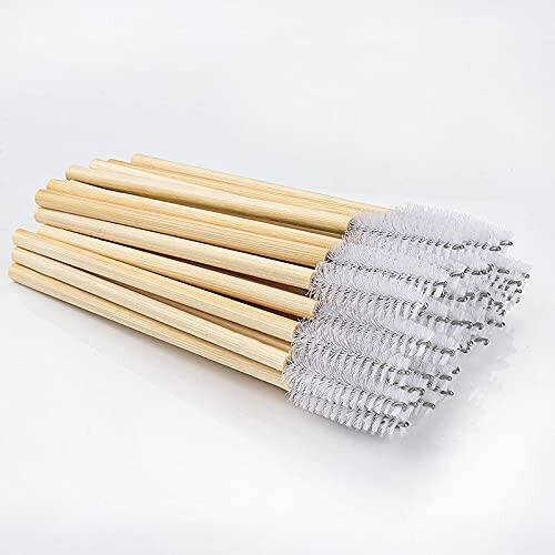 MyAoKuE-UP 100 Pack Bamboo Handle Mascara Wands Disposable Eyelash Brushes Eco-friendly Lash Extension Tool (White) - 4