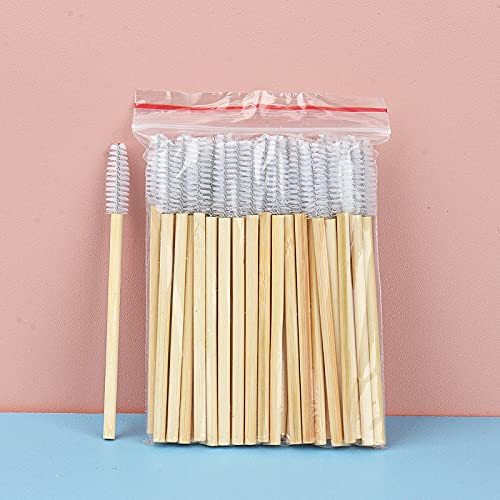 MyAoKuE-UP 100 Pack Bamboo Handle Mascara Wands Disposable Eyelash Brushes Eco-friendly Lash Extension Tool (White) - 6