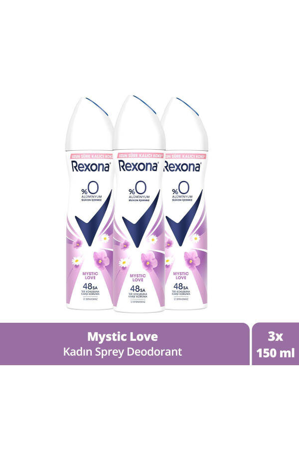 Mystic Love Ayollar uchun sprey dezodorant 0% alyuminiy 48 soat ter hidi va hidiga qarshi himoya 150 ml X3 - 1