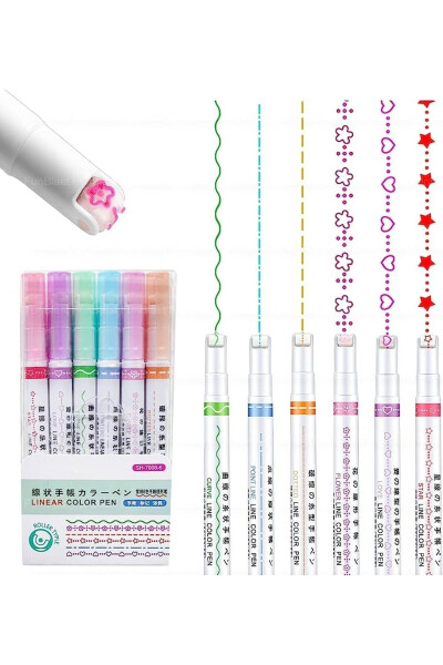 Набор цветных маркеров для заметок, письма, рисования с изогнутой формой и 6 тонкими цветными линиями - 2