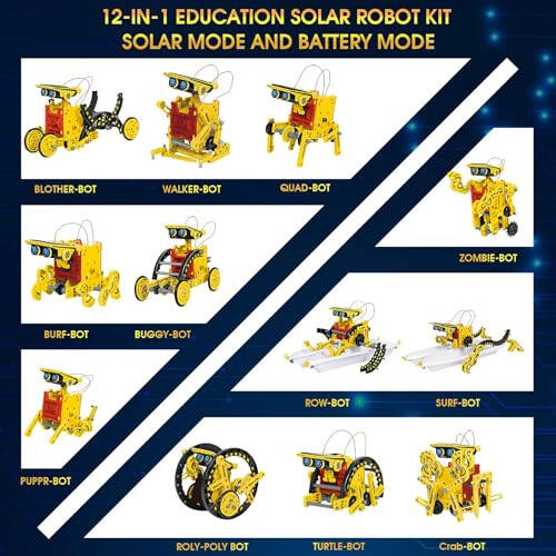 Набор солнечных роботов для детей 8-12 лет, STEM-конструктор, 12 в 1 Соберите своего робота с помощью солнечной панели и батарейного питания, Идеи подарков на Рождество и день рождения для мальчиков 8 9 10 11 12 лет - 3