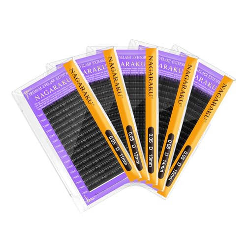 NAGARAKU 5 Trays Eyelash Extensions Individual Lashes 0.05mm D curl 11/12/13/14/15mm in 1 pack Classic Soft Natural Professional Faux Mink 16 rows - 1