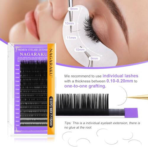 NAGARAKU 5 Trays Eyelash Extensions Individual Lashes 0.05mm D curl 11/12/13/14/15mm in 1 pack Classic Soft Natural Professional Faux Mink 16 rows - 4