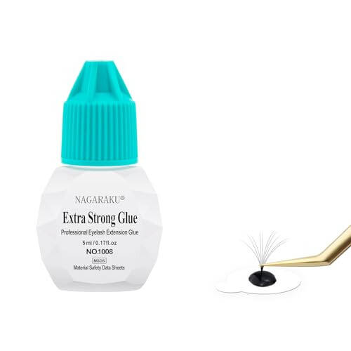 NAGARAKU Extra Strong Eyelash Extension Glue 1s Drying Retention 30 Days 0.17fl Black Lashes Adhesive Gentler Stronger Low Fume Slightly Irritant Storage time 8 Months Professional Use Only - 1