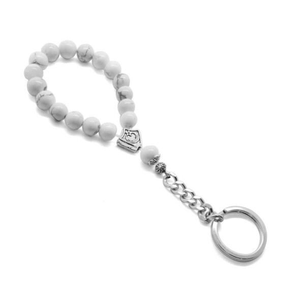 Natural Havlite Stone and Chrome Steel Combination Prayer Beads Keychain - 3