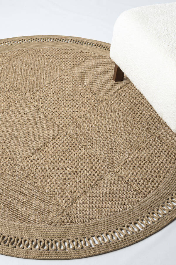 NATURAL ROUND WASHABLE RATTAN HAND-WOVEN RUG RUNNER KILIM ROUND 1 - 8