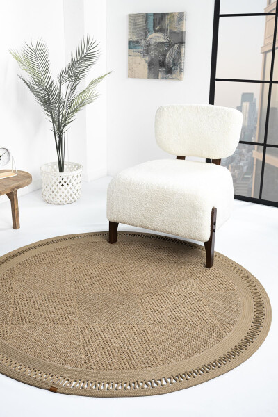 NATURAL ROUND WASHABLE RATTAN HAND-WOVEN RUG RUNNER KILIM ROUND 1 - 9