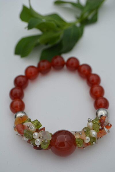 Natural Stone Bracelet Agate and Pearl Special Design Handmade - 1