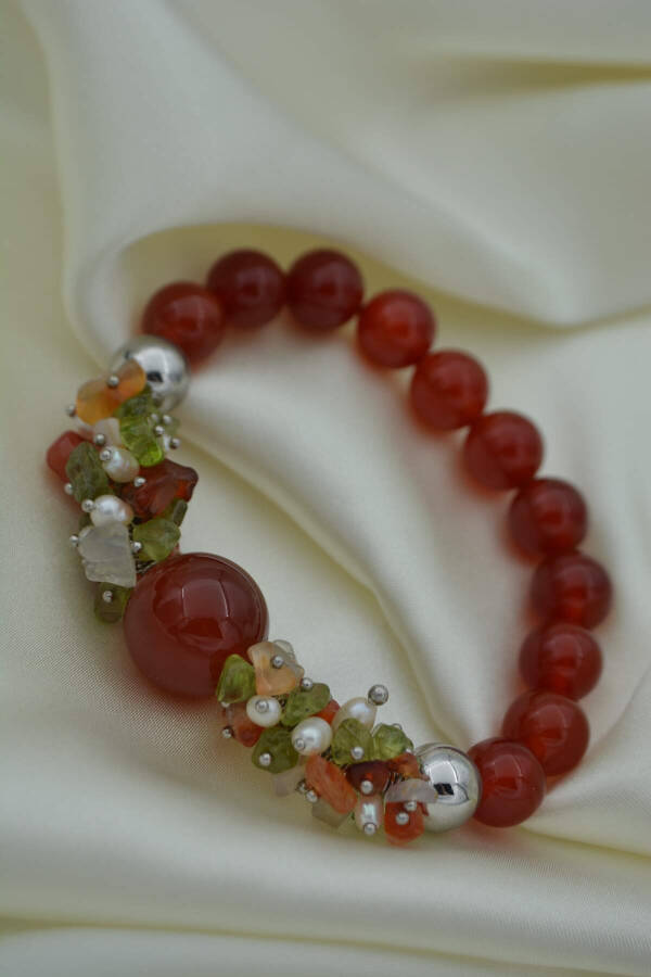 Natural Stone Bracelet Agate and Pearl Special Design Handmade - 2