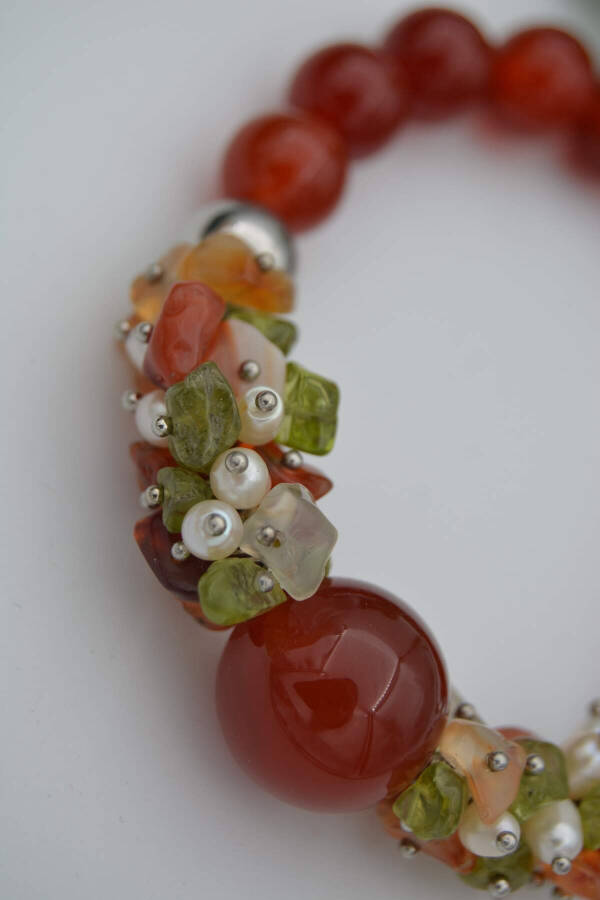 Natural Stone Bracelet Agate and Pearl Special Design Handmade - 4