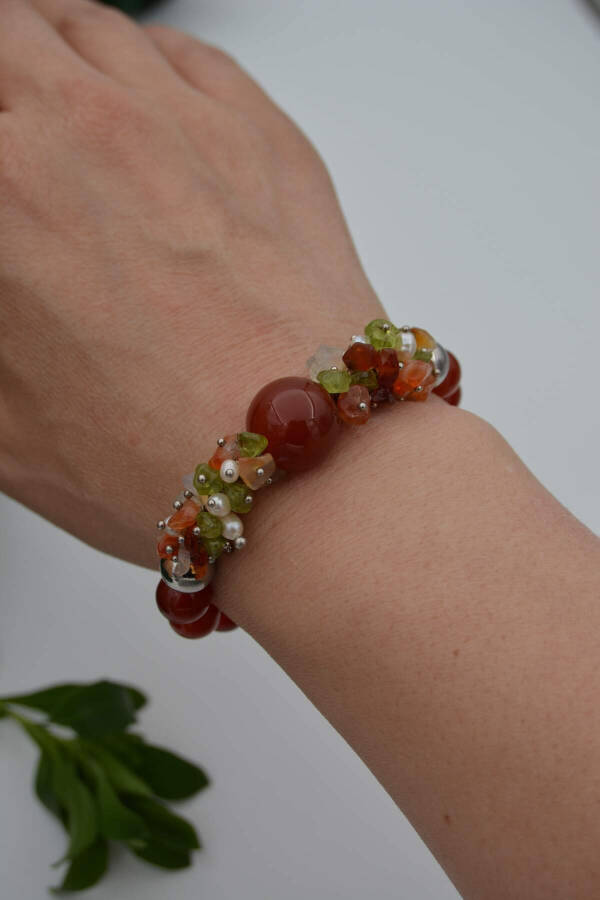 Natural Stone Bracelet Agate and Pearl Special Design Handmade - 5