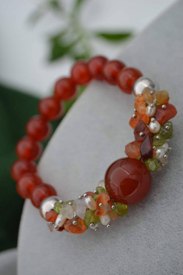 Natural Stone Bracelet Agate and Pearl Special Design Handmade - 6