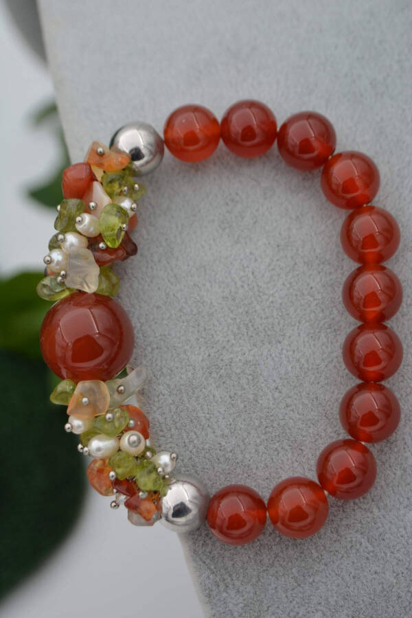 Natural Stone Bracelet Agate and Pearl Special Design Handmade - 7