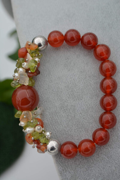 Natural Stone Bracelet Agate and Pearl Special Design Handmade - 14