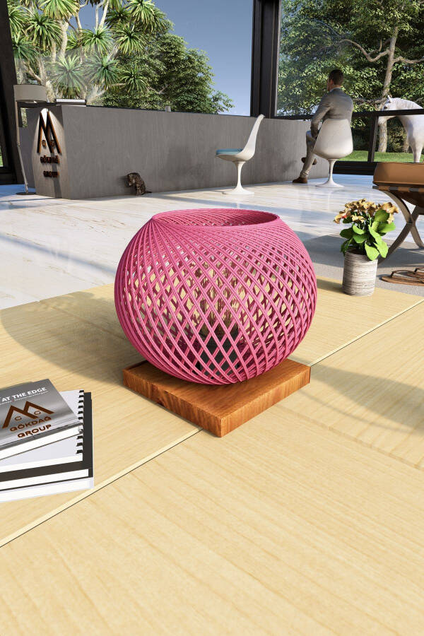 Natural Wood Lampshade Pink Head Floor Lamp Lighting - 2