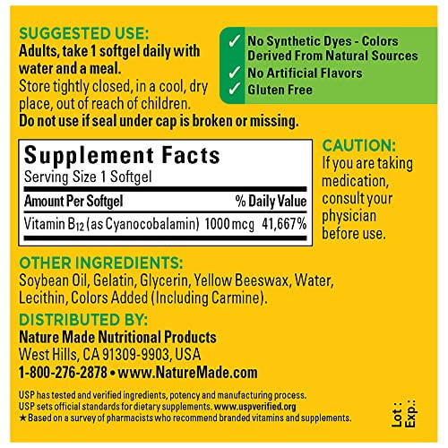 Nature Made B12 Vitamini 1000 mcg, Enerji Metabolizması Desteği İçin Besin Takviyesi, 90 Yumuşak Jel Kapsül, 90 Günlük Dozaj - 5