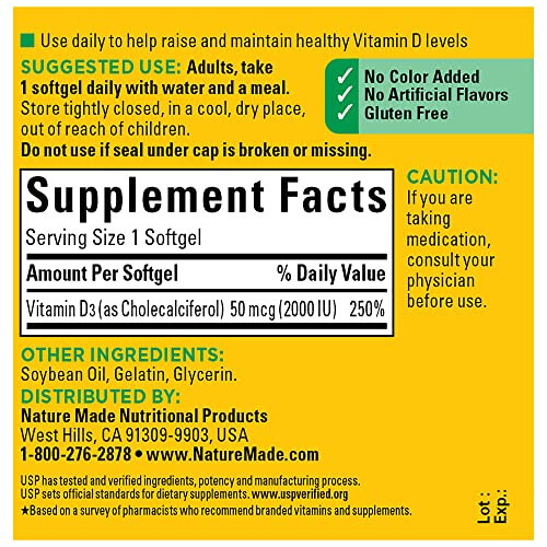 Nature Made Vitamin D3 2000 IU (50 mcg), Dietary Supplement for Bone, Teeth, Muscle and Immune Health Support, 90 Softgels, 90 Day Supply - 5