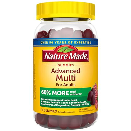 Nature Made Yetişkinler İçin Magnezyum Sitrat, Kalsiyum ve Tüm 8 B Vitamini İle Gelişmiş Multivitamin Sakızları, Günlük Besleyici Destek, 90 Sakız, 30 Günlük Stok - 1