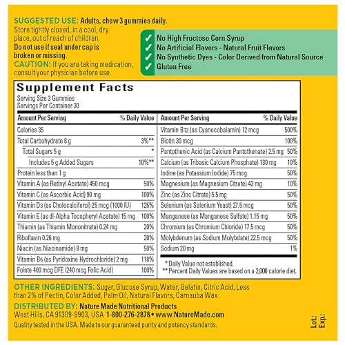 Nature Made Yetişkinler İçin Magnezyum Sitrat, Kalsiyum ve Tüm 8 B Vitamini İle Gelişmiş Multivitamin Sakızları, Günlük Besleyici Destek, 90 Sakız, 30 Günlük Stok - 6