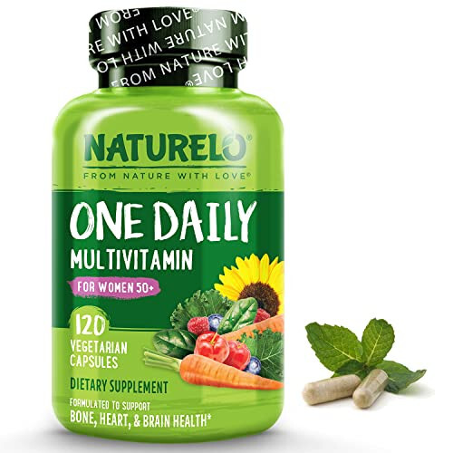 NATURELO One Daily Multivitamin for Women 50+ (Iron Free) - Menopause Support for Women Over 50 - Whole Food Supplement - Non-GMO - No Soy - 120 Capsules - 4 Month Supply - 1