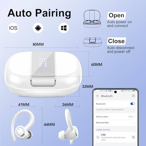 Наушники беспроводные наушники спортивные, Bluetooth 5.3 наушники накладные стерео глубокие басы гарнитура с крючками для ушей, 48 часов беспроводных наушников с HD микрофоном, водонепроницаемые наушники IP7 для спорта / бега / тренировок Белый - 6
