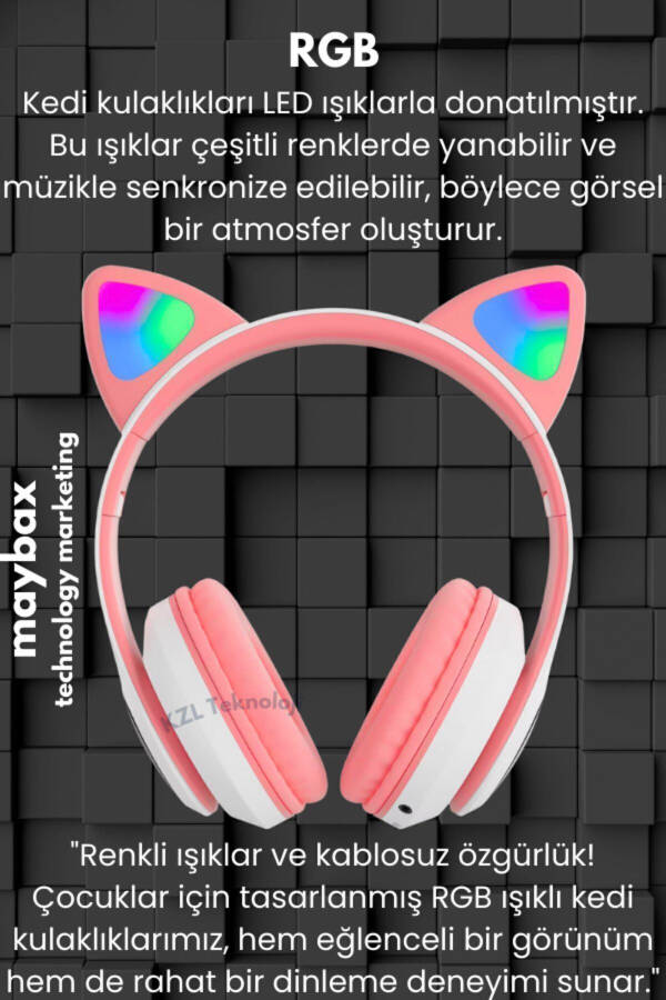 Наушники Bluetooth A Quality Vilya Cat Ear с подробной совместимостью, без проводов, для детей-геймеров - 14