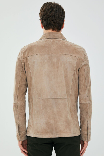 Navas Men's Beige Shirt Style Suede Leather Jacket 23sgd648310 - 10