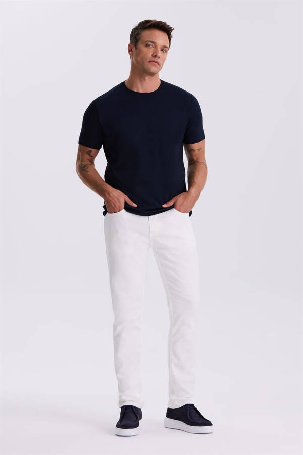 Navy Blue 100% Cotton Slim Fit Crew Neck Basic T-Shirt - 2