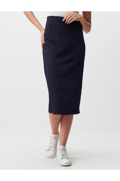 Navy Blue Basic Midi Skirt with Normal Waist - 21