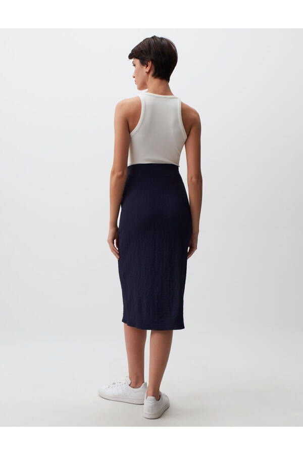 Navy Blue Basic Midi Skirt with Normal Waist - 24