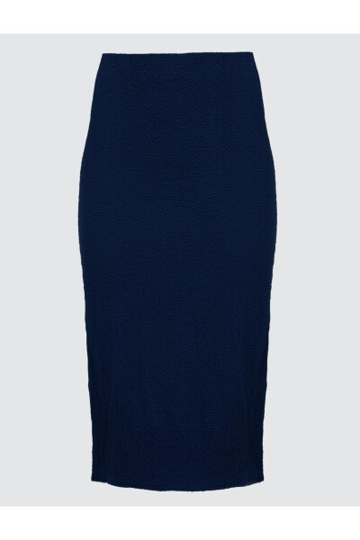 Navy Blue Basic Midi Skirt with Normal Waist - 26