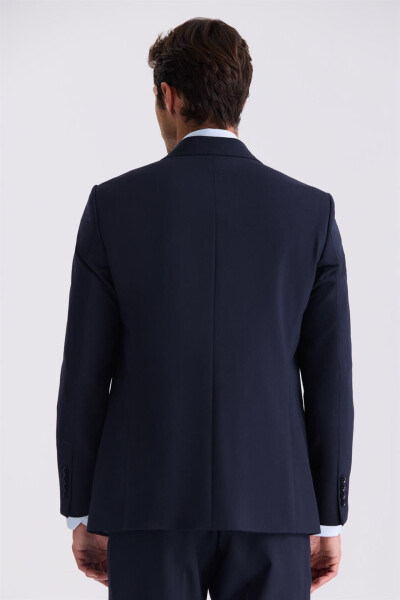 Navy Blue Classic Fit Pointed Collar Wool Suit Dress - 4