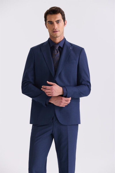 Navy Blue Classic Fit Pointed Collar Wool Suit Dress - 6