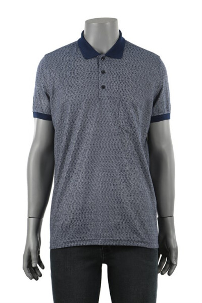 Navy Blue Classic Pattern Men's Polo Collar T-Shirt - 1