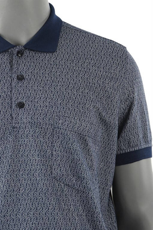 Navy Blue Classic Pattern Men's Polo Collar T-Shirt - 2