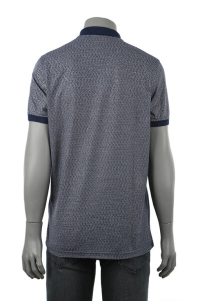 Navy Blue Classic Pattern Men's Polo Collar T-Shirt - 3