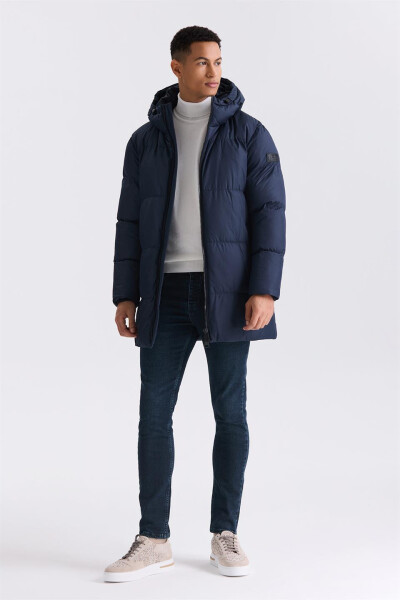 Navy Blue Comfort Fit Hooded Full Down Winter Jacket - 2