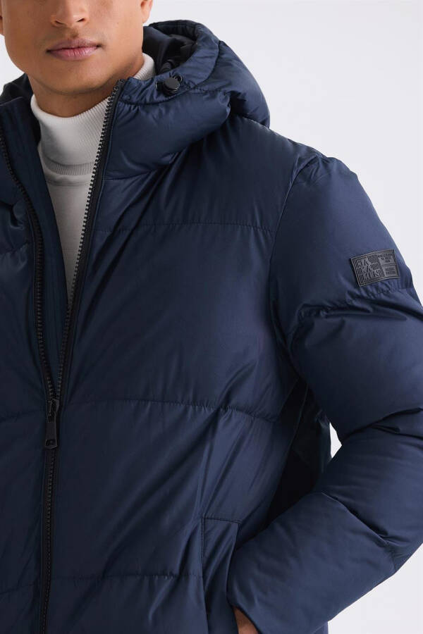 Navy Blue Comfort Fit Hooded Full Down Winter Jacket - 3