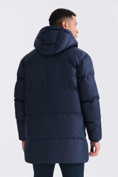 Navy Blue Comfort Fit Hooded Full Down Winter Jacket - 4