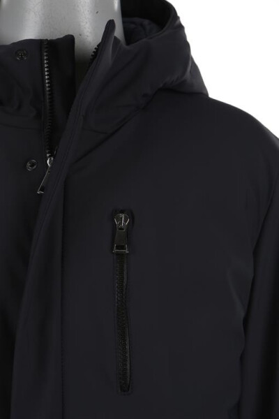 Navy Blue Comfort Fit Hooded Hidden Zipper Winter Jacket - 14