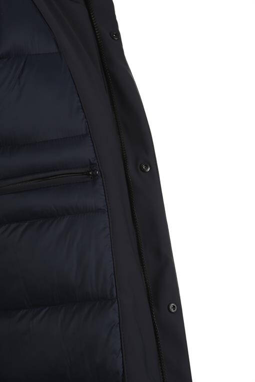 Navy Blue Comfort Fit Hooded Hidden Zipper Winter Jacket - 12