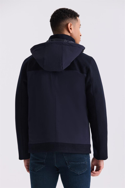 Navy Blue Comfort Fit Hooded Zipper Detail Winter Jacket - 8